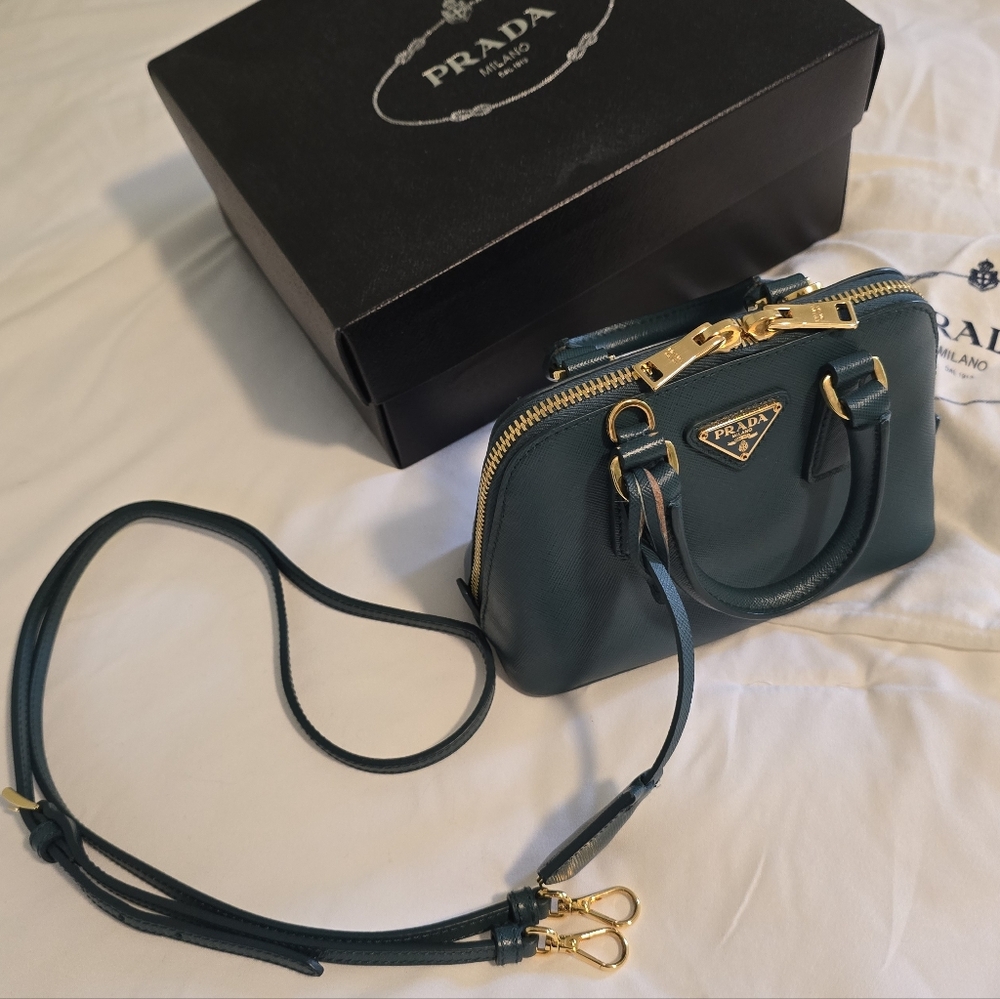 Prada Saffiano Mini Promenade Crossbody Bag - Teal - Picture 6 of 10